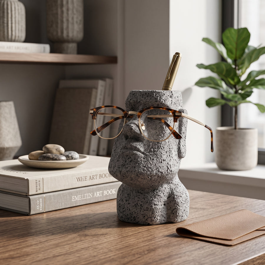 Stone figure glasses stand interior