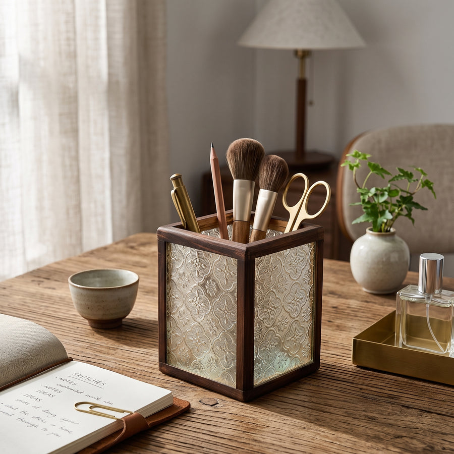 Textured glass pen holder lifestyle